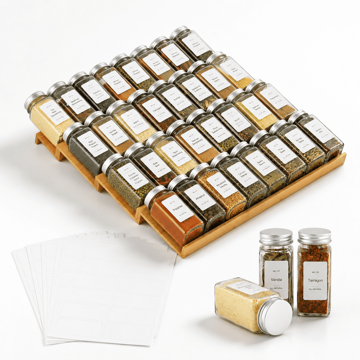 Spice Drawer Organizer With 35 Jars 216 Labels 25 Non-slip Rubber 4 ...