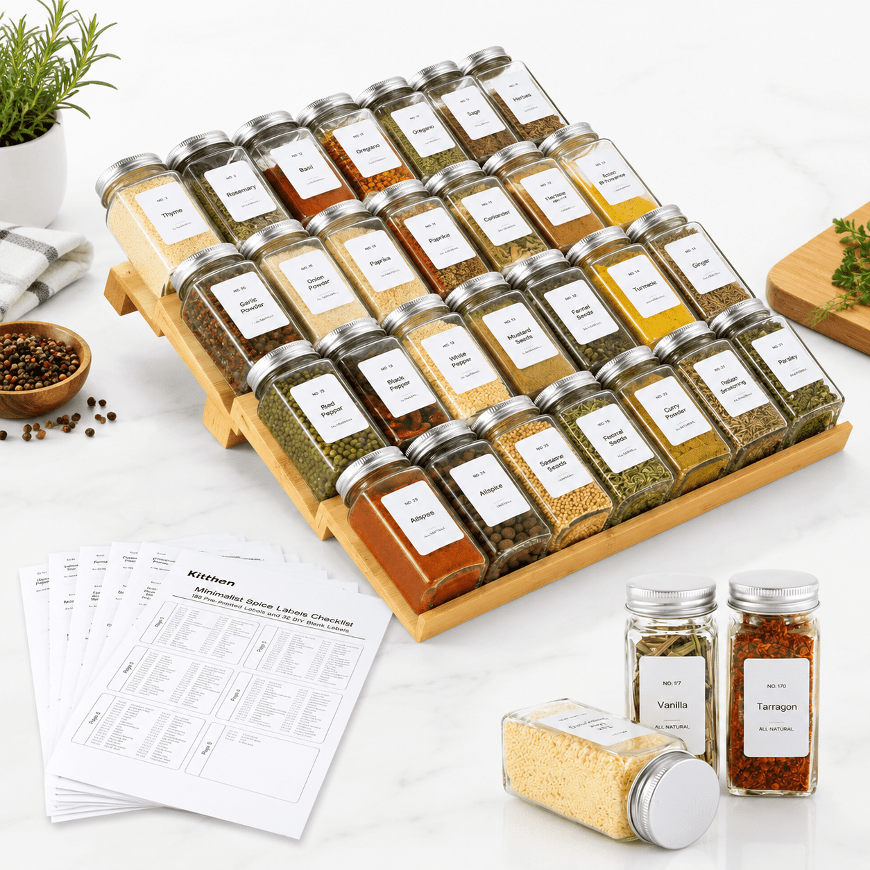 Spice Drawer Organizer With 35 Jars 216 Labels 25 Non-slip Rubber 4 ...