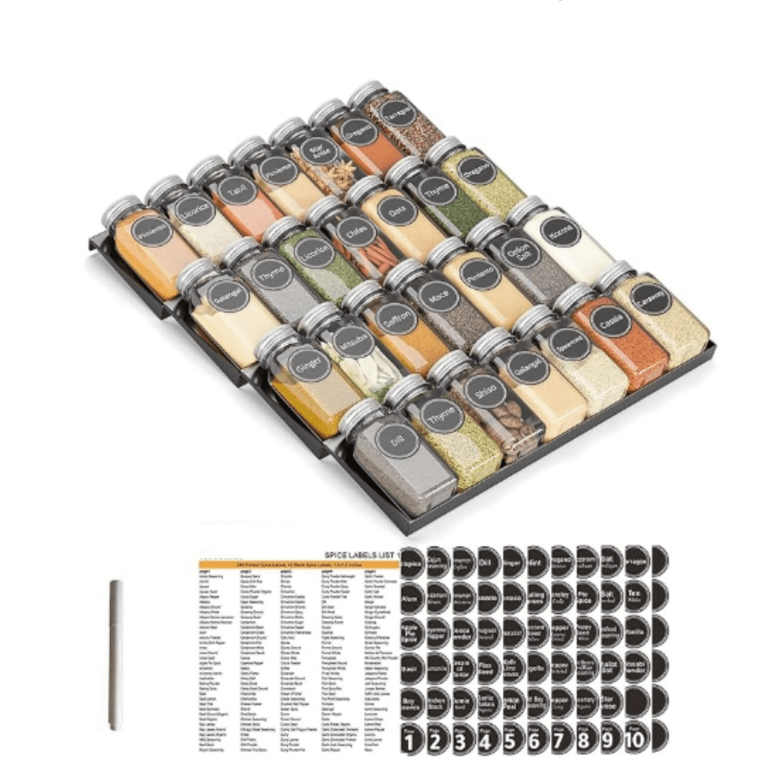 Draw Spice Racks Spice Drawer Organizer with 28 Spice Jars, 386 Spice Labels, 4 Tier ...