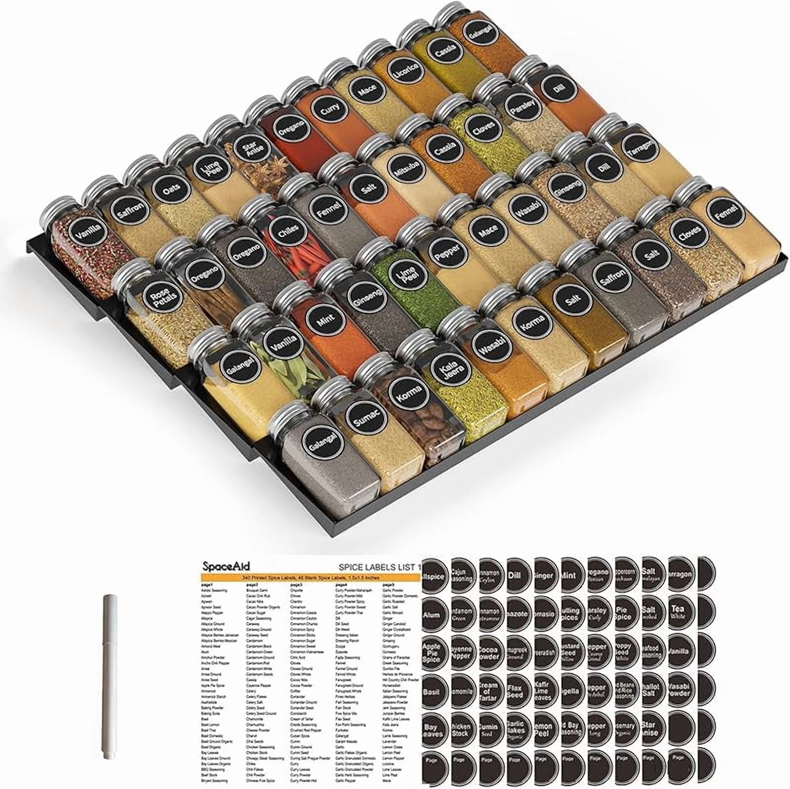 Spice Drawer Organizer with 36 Spice Jars, 386 Spice Labels, 4 Tier ...