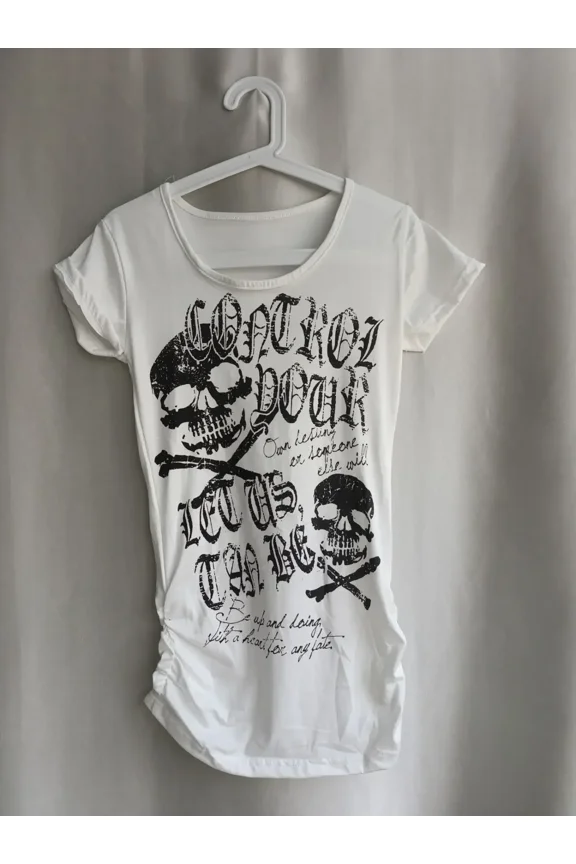 Spice Girl Vintage Slim-fit Short Sleeve Tshirts Summer Americanskull Print Gothic Tee Y2k Aesthetic Punk Casual Grunge Top