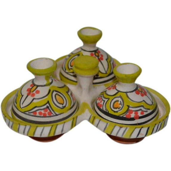 Spice Holder Moroccan Seasoning Handmade Tagine Triple Container Storage Organizer