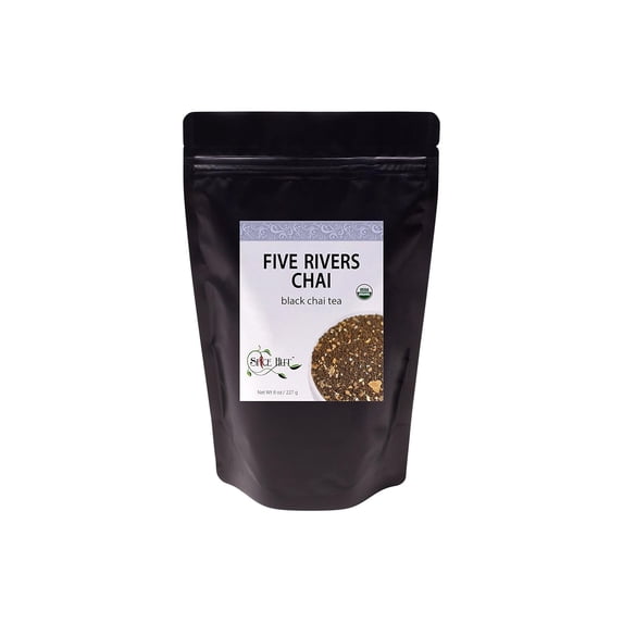 The Spice Hut - Five Rivers Chai Black Tea, with Caffeine - Unsweetened Indian Spiced Tea with Cardamom, Hot & Iced, Makes 80-100 CUPS - 8oz Resealable Airtight Pouch