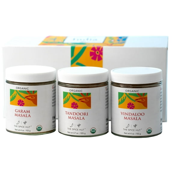 Spice Hut - Indian Masala Spice Seasoning Gift Set - 3 Flavors of India, with Salt, Vegan, Gluten-Free - 4oz Glass Jar