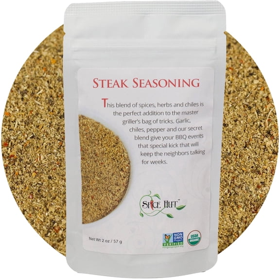 The Spice Hut - Steak Seasoning & Dry Rub - Organic, Salt-Free Seasoning - Spice Blend for Steak, Beef, and Ribs, Vegan, Gluten-Free, Keto -NO MSG- 2oz Resealable Pouch