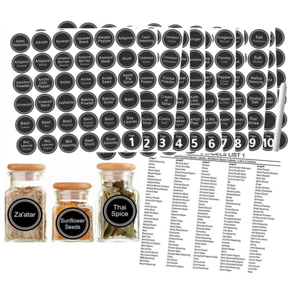 Spice Jar Labels, Seasoning Jars with Labels, Pre-Printed English Spice Jar Labels, Waterproof Oil Resistant Minimalist Black & White Seasoning Container Stickers for Kitchen Glass Jar 1Set