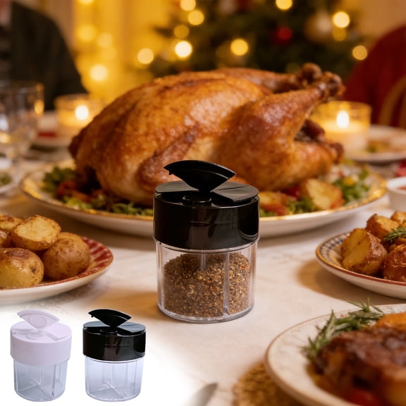 Spice Jar Organizer with 4 Compartments and Flip Top Lids, Clear Plastic Seasoning Container for Salt Pepper Herbs, Kitchen Countertop and RV Storage