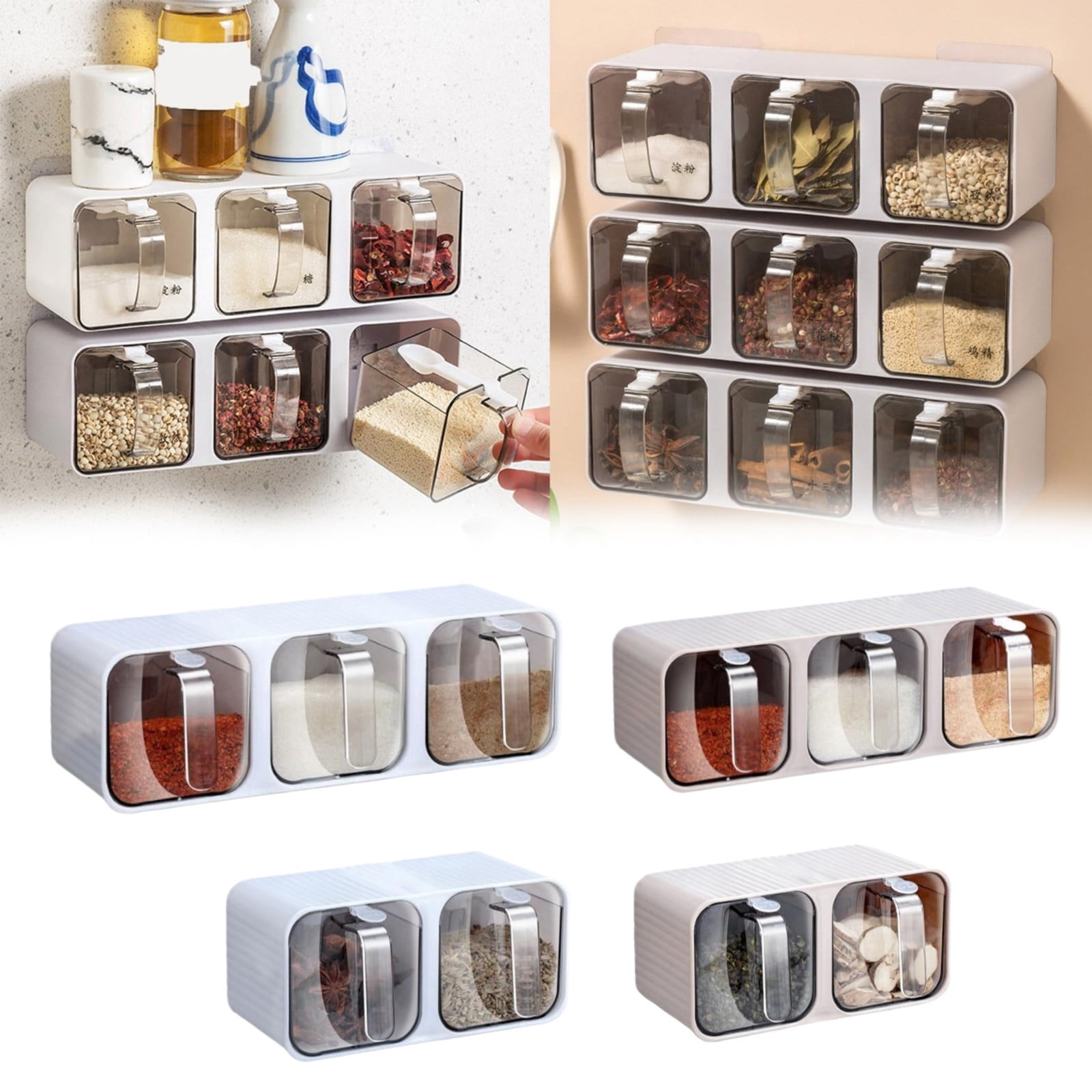 Seasoning Box Stackable Spice Jars,Seasoning Box,3 Grids Clear Seasoning Containers,Adhesive ...