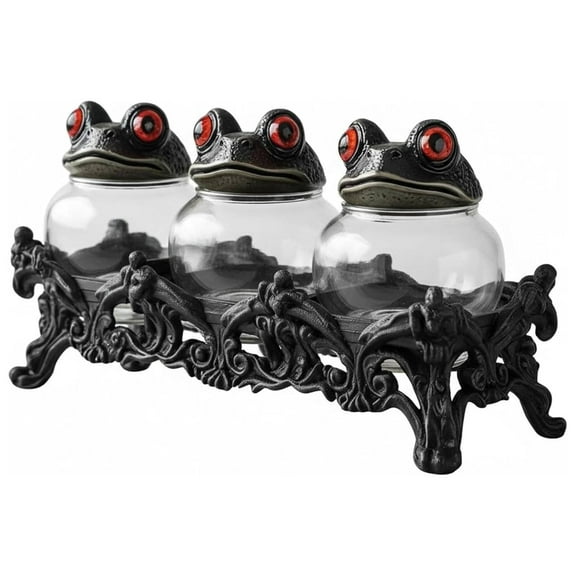 Spice Jars with Label, Apothecary Jars with Frog Lids, Handcrafted Witchy Frog Apothecary Spice Jars Set, Gothic Food Storage Containers