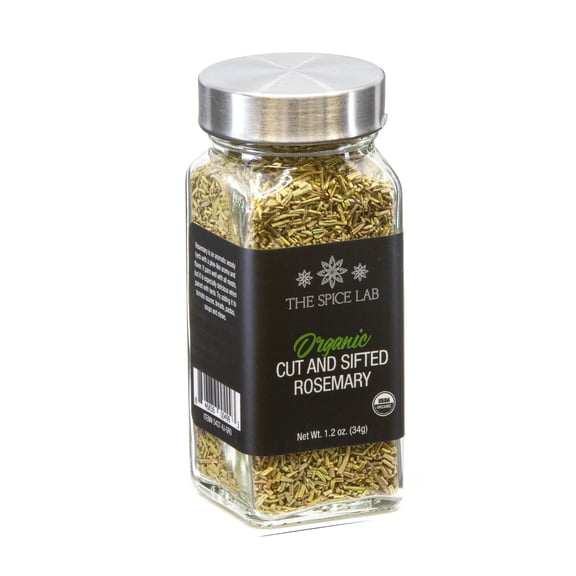 The Spice Lab Organic Rosemary Cut and Sifted Dried Herbs - 1.2 oz French Jar - Packed in USA, Kosher, Gluten-Free, Non-GMO Dried Rosemary Herb Perfect for Soups, Stews and Chicken Seasoning - 5437