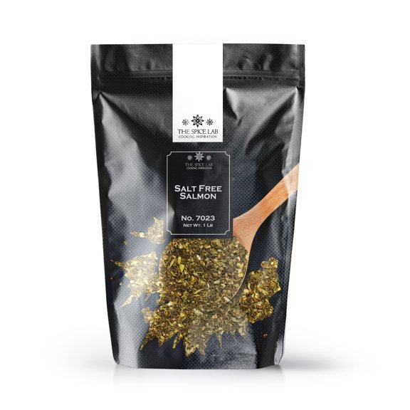 The Spice Lab Salt Free Salmon & Seafood Seasoning -- For Salmon Wild Caught and Store Bought  1 lb Resealable Bag  All-Natural Blend for Crab Cakes, Wild Seafood & Salt Free Foods  7023