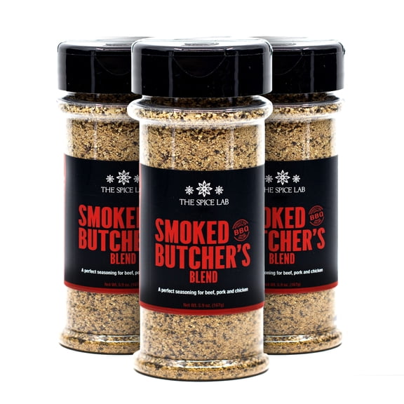 The Spice Lab Smoked Salt & Pepper Butchers Blend - Kosher & All-Natural Butcher Craft Brisket Seasoning - Smoky Butchers BBQ Rub for Beef, Pork & Chicken - Shaker 3 Pack - Non-GMO Spice - 7169