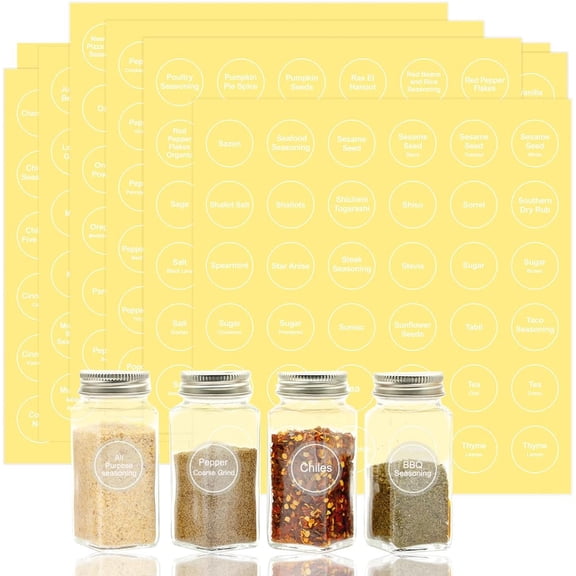 Spice Labels, 432Pcs Spice Labels Stickers 1.4in Waterproof Adhesive Round Preprinted Spice with Blank Label Tear Resistant Sticker for Kitchen Jars Caps Food Containers Organizers (Transparent)
