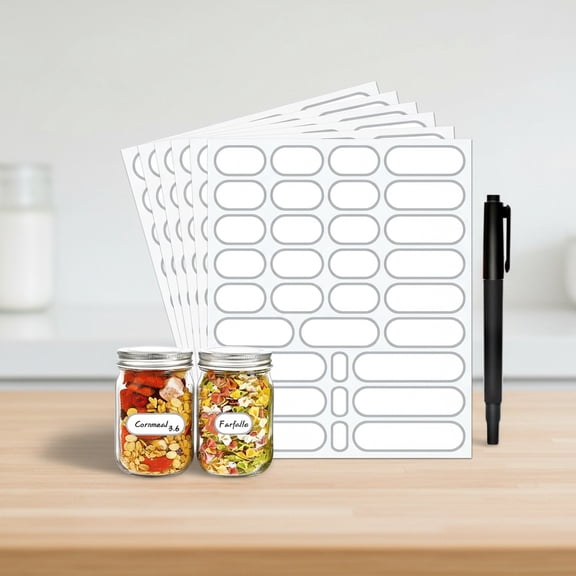 Spice Labels Stickers, Waterproof Pantry Labels for Mason Jars, Food Containers, Spice Jars, Storage Bins, Bottles, Kitchen Labels with Marker Pen, Pack of 192 (Silver)