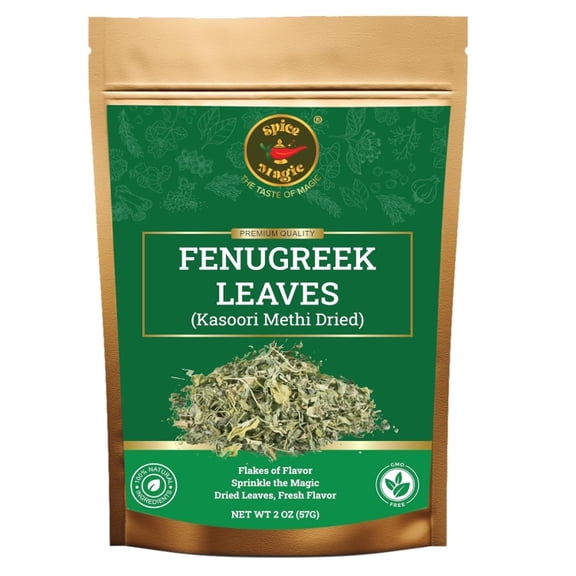 Spice Magic Fenugreek Leaves (Kasuri Methi) 2 oz (75 g) | Dried Aromatic Herb for Cooking, Seasoning & Flavoring | 100% Natural.