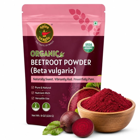 Spice Magic Organic Beet Root Powder 8 oz (226 g) | Beetroot, Pomegranate & Red Spinach Powder Blend | Lab Tested | Smoothies, Juices & Recipes