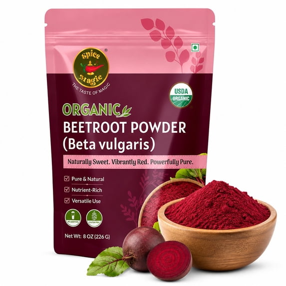 Spice Magic Organic Beet Root Powder 8 oz (226 g) | Beetroot, Pomegranate & Red Spinach Powder Blend | Lab Tested | Smoothies, Juices & Recipes