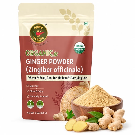 Spice Magic Organic Ginger Powder 8 oz (226 g) | USDA Organic Ground Ginger Root | Lab Tested | Resealable Pouch