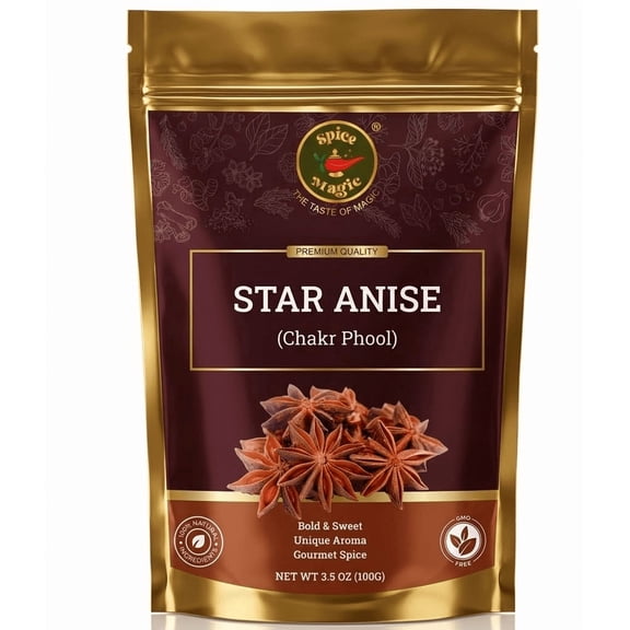 Spice Magic Whole Star Anise 3.5 oz – Non-GMO Natural Spice Pods with Bold Aroma and Subtle Sweet Flavor for Cooking, Baking, and Tea.