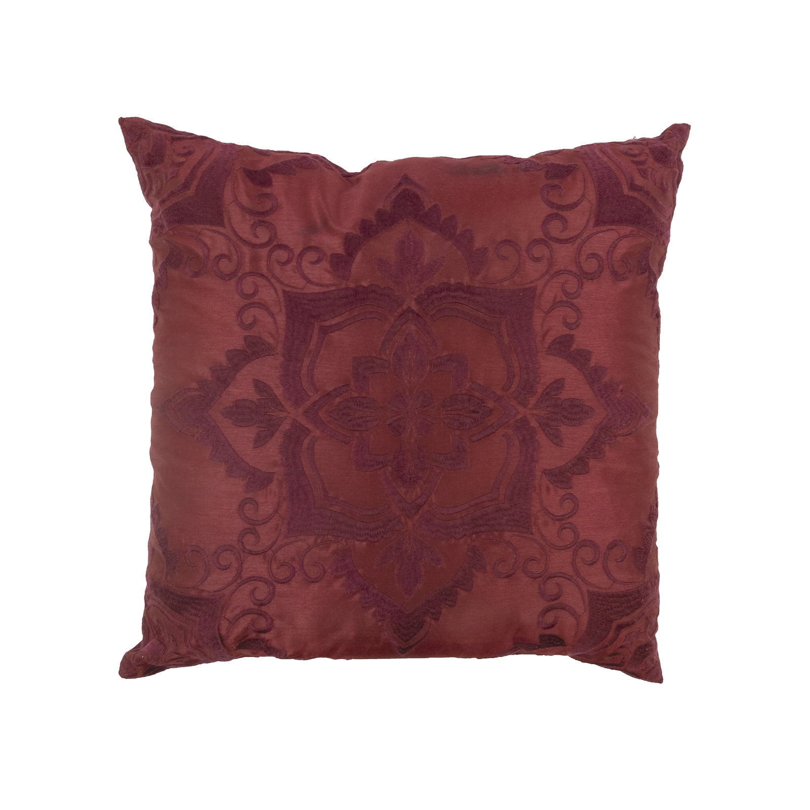 Red Embroidered Square Polyester Decorative Pillow