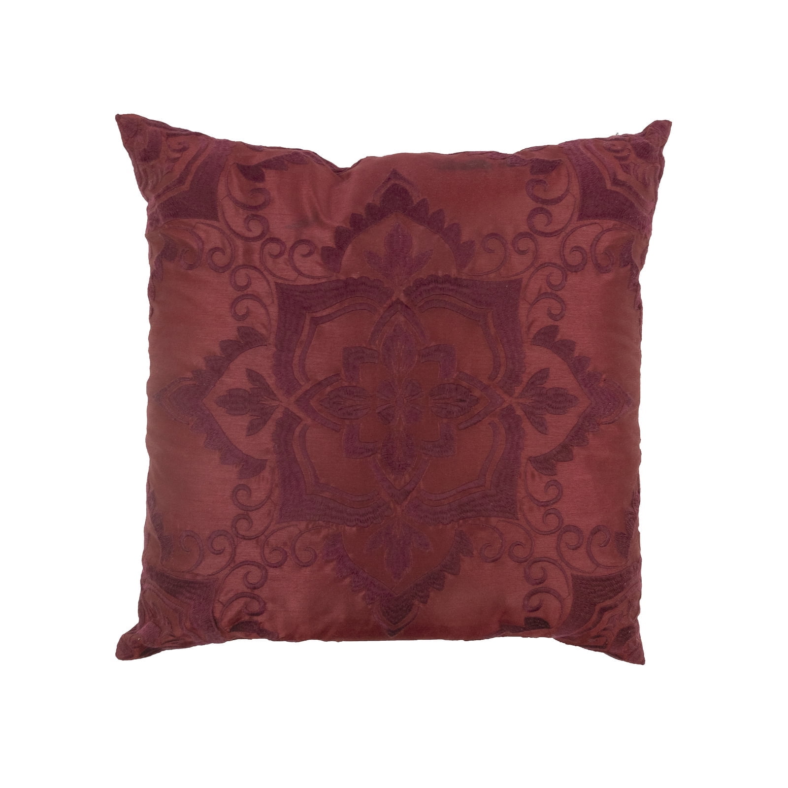Red Embroidered Square Polyester Decorative Pillow