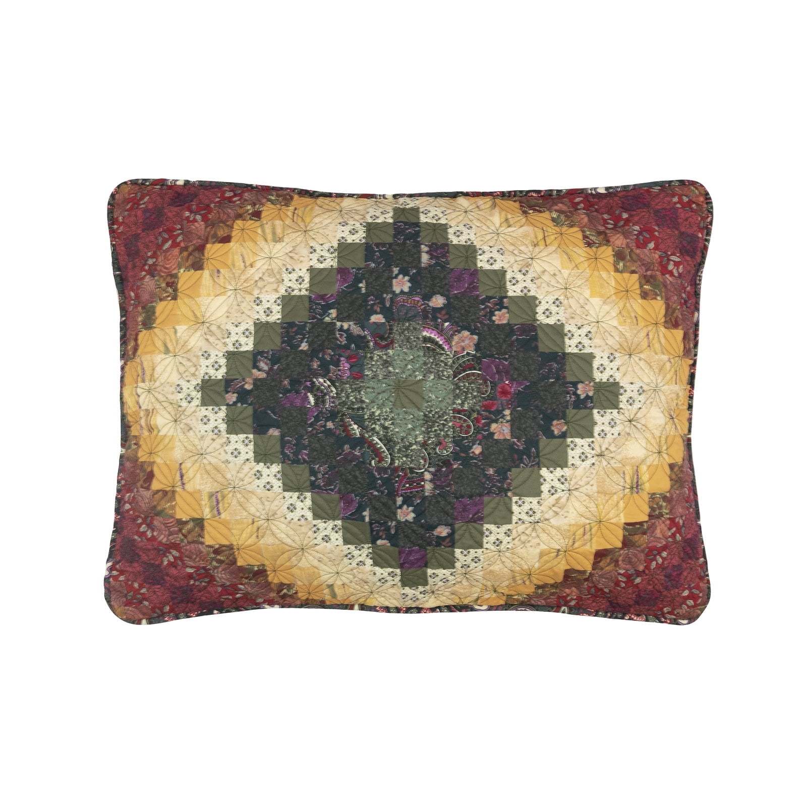 Multicolored Cotton Polyester Postage Stamp Standard Pillow Sham