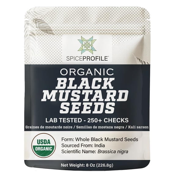 Spice Profile USDA Organic Black Mustard Seeds, Lab Tested, Resealable 8 oz Pouch, Kaali Rai/Sarson, Mostaza Negra en Grano
