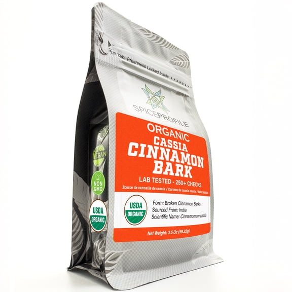 Spice Profile USDA Organic Cassia Cinnamon Stick Flat Barks, Lab Tested for Heavy Metals, Resealable 3.5oz Pouch, Dalchini, Canela Cassia