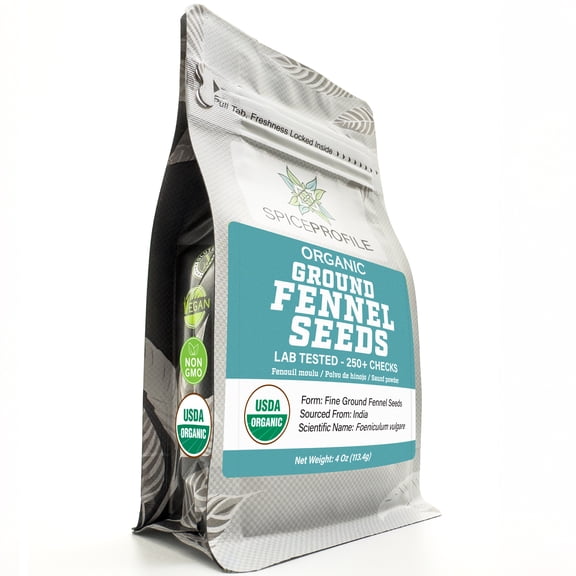 Spice Profile USDA Organic Ground Fennel Seeds, Lab Tested, Resealable 4 oz Pouch, Saunf Powder, Hinojo Molido