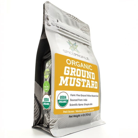 Spice Profile USDA Organic Ground Mustard, Lab Tested, Resealable 4 oz Pouch, Mostaza Amarilla Molida, Peeli Sarson