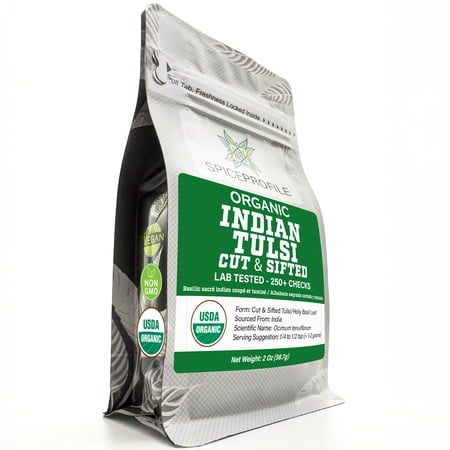 Spice Profile USDA Organic Indian Tulsi/Holy Basil Cut & Sifted, 2 oz, Lab Tested for Heavy Metals, Ocimum sanctum, Albahaca Sagrada