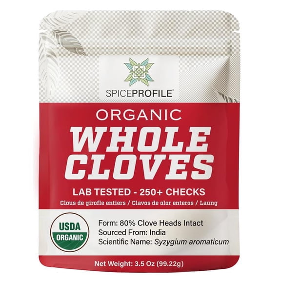 Spice Profile USDA Organic Whole Cloves, Lab Tested for Heavy Metals, Resealable 3.5 oz Pouch, Laung, Clavos de Olor