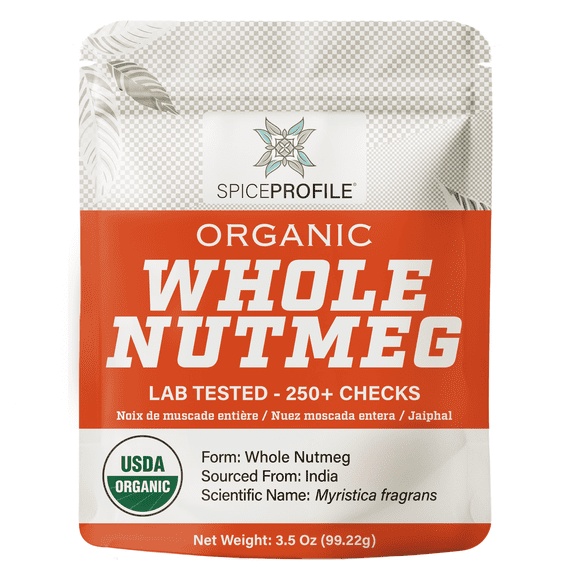 Spice Profile USDA Organic Whole Nutmeg, Lab Tested for Heavy Metals, Resealable 3.5 oz Pouch, Jaiphal, Nuez Moscada