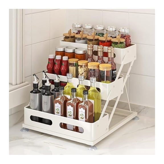 Spice Rack 3 Tier Adjustable - Cabinet & Countertop Organizer with Suction Cups - White Kitchen Shelf - Heightened Rails - Stylish Storage Solution
