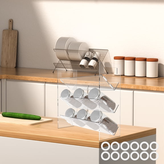 Spice Rack 3 Tiers Clear Shelves Spice Organization for Cabinet, Acrylic Seasoning Organizer Spice Rack for Countertop, Spice Drawer Organizer for Kitchen, Pantry