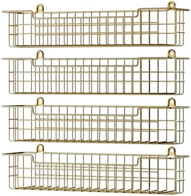 Spice Rack, 4-Pack Seasoning Organizer Wall Mount for Kitchen Storage Organization, Spice Holder Shelf Saving Space for Cabinet, RV, Pantry, Gold