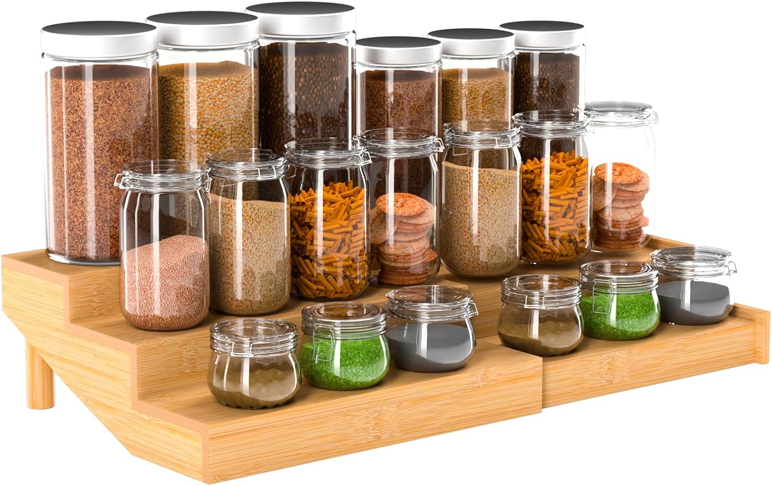 Spice Rack, Bamboo Spice Rack Kitchen Cabinet Organizer Expandable ...