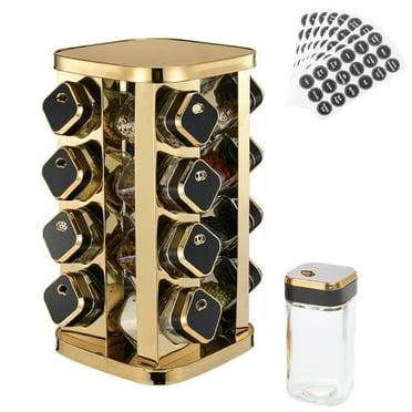 Spice Rack, Countertop Multifunctional Spinning Spice Rack With 16 Square Glass Spice Jars, With 126 label sheets, Large Capacity Multi-row Spice Jars Storage Organizer, For Kitchen And Restaurant
