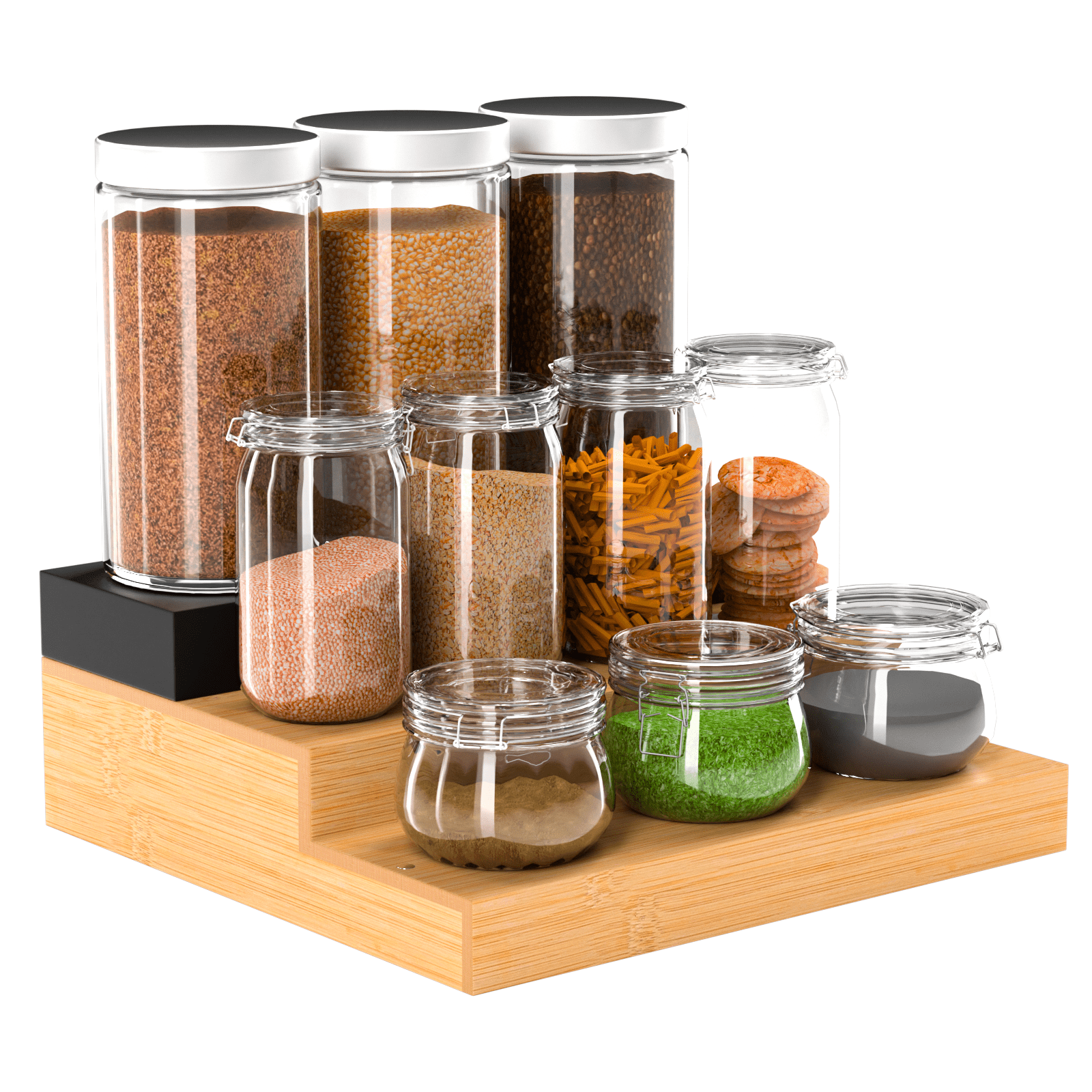 Spice Rack Expandable Kitchen Cabinet Organizer - 3 Tier Bamboo Display ...