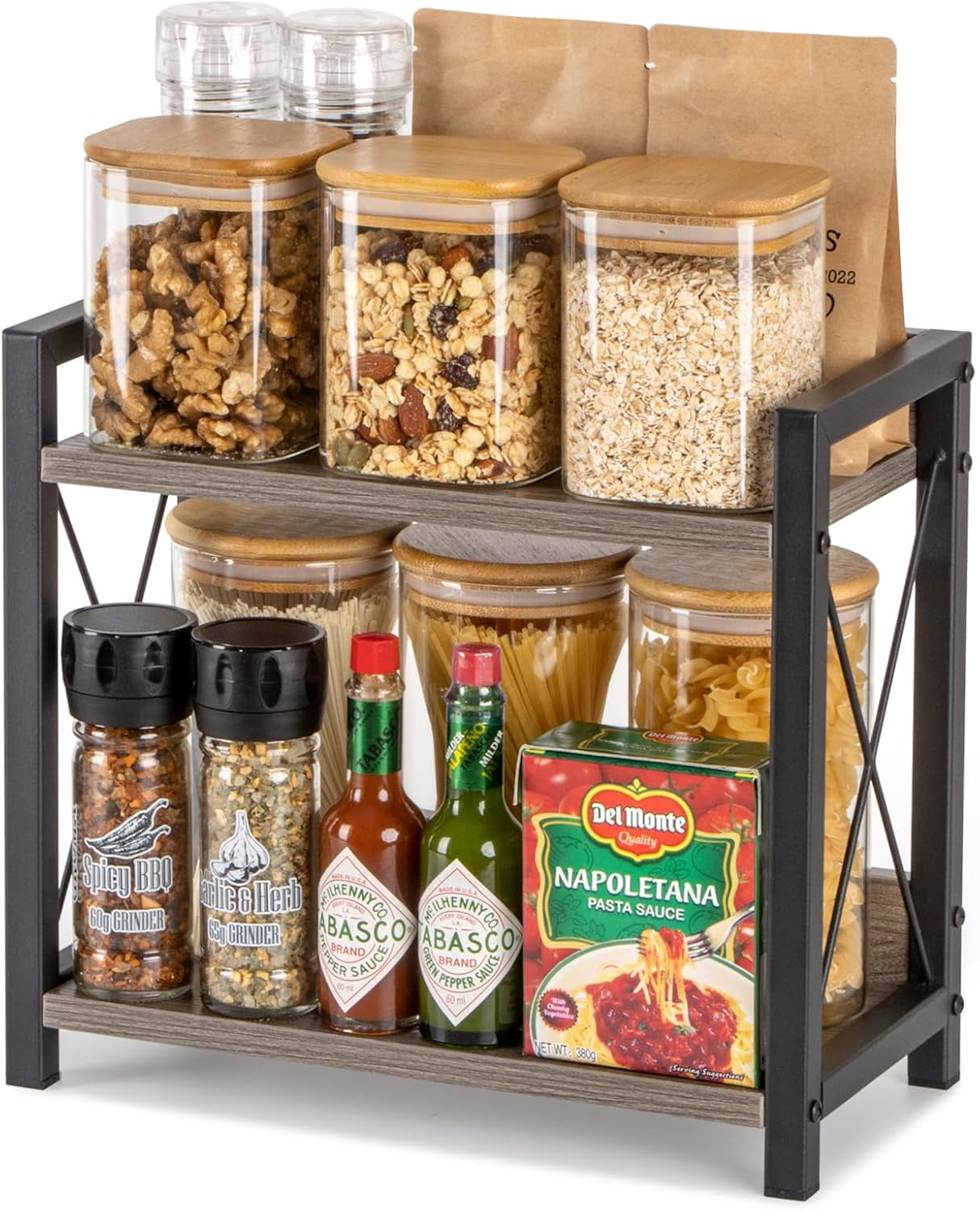 Spice Rack For Countertop Coffee Countertop Shelf Wooden Kitchen Counter Organizer 2 Tier Shelf For Countertop Small Shelf Organizer For Kitchen Office Home Grey Walmart