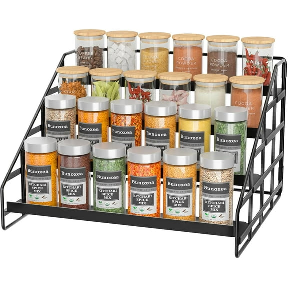 Spice Rack Kitchen Cabinet Organizer,4 Tier Countertop Spice Rack,Tier Depth Adjustable Cabinet Shelf,Step Spice Organization Easy Visibility,Holds Seasoning and Condiments