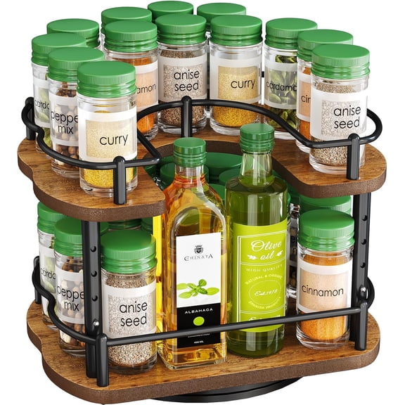 Spice Rack Organization for Cabinet - Height Adjustable Rotating Lazy Susan Organizer, Spice Organizer Fits Cabinets Wide 11 inches, Clearance Height 10.5 inches