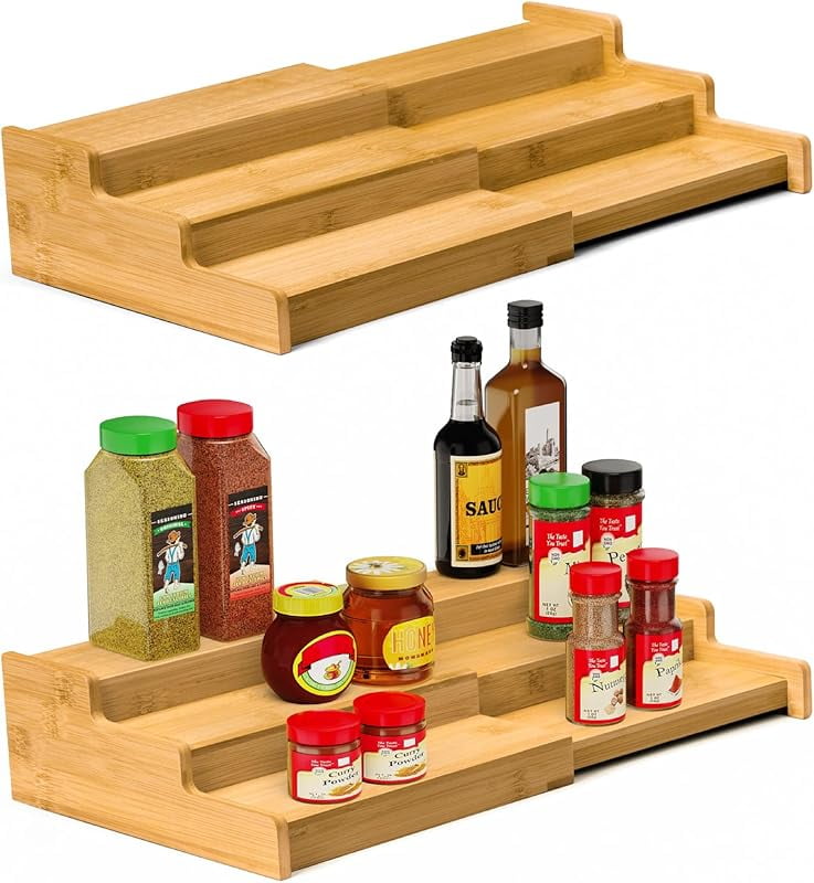 Spice Rack Organizer, 3 Tier Expandable Bamboo Spice Rack Organizer ...