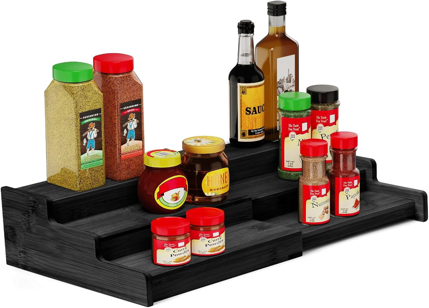 Spice Rack Organizer, 3 Tier Expandable Bamboo Spice Rack Organizer ...