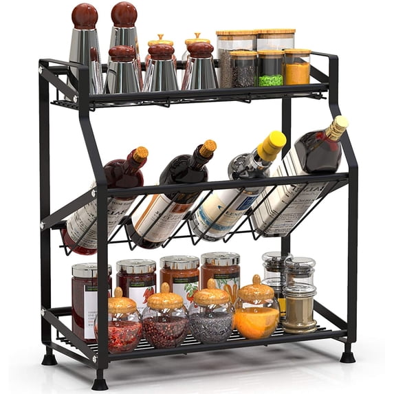 Oumilen Spice Rack Organizer 3 Tiers Freestanding Kitchen Metal Spice Holder Storage, Black