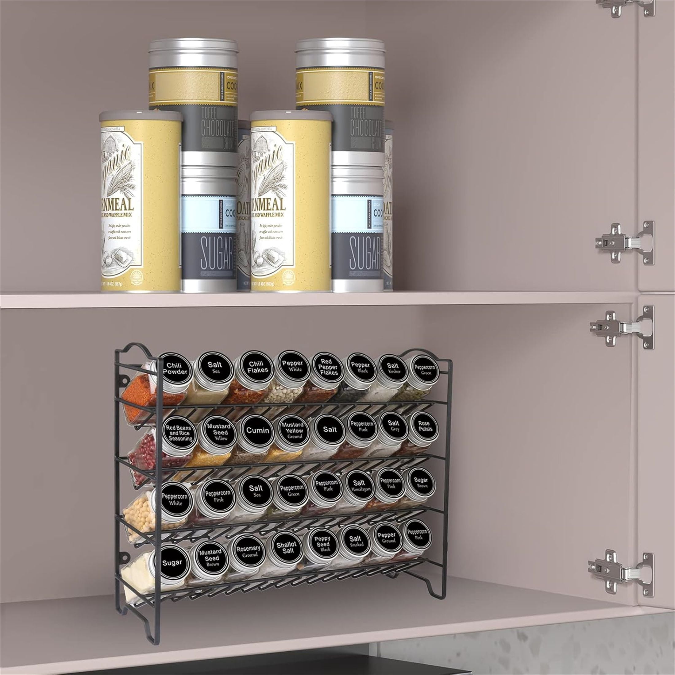Spice Rack Organizer with 32 Glass Spice Jars and 396 Spice Labels ...