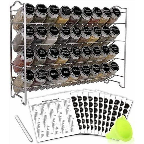 Spice Rack Organizer with 36 Empty Square Spice Jars, 396 Spice Labels ...