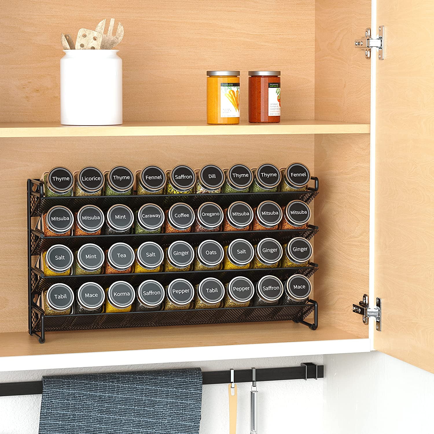 Spice Rack Organizer with 36 Spice Jars, 386 Spice Labels, Chalk Marker ...