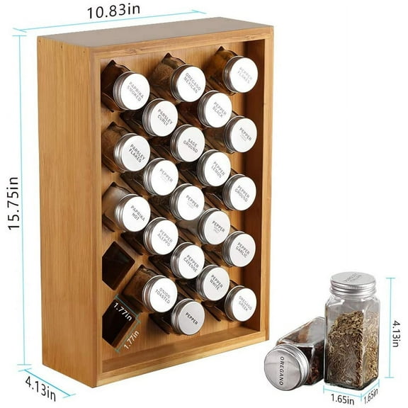 Spice Rack Organizer, Bamboo Herb & Spice Shelf Stand Holder with 23 Glass Jars