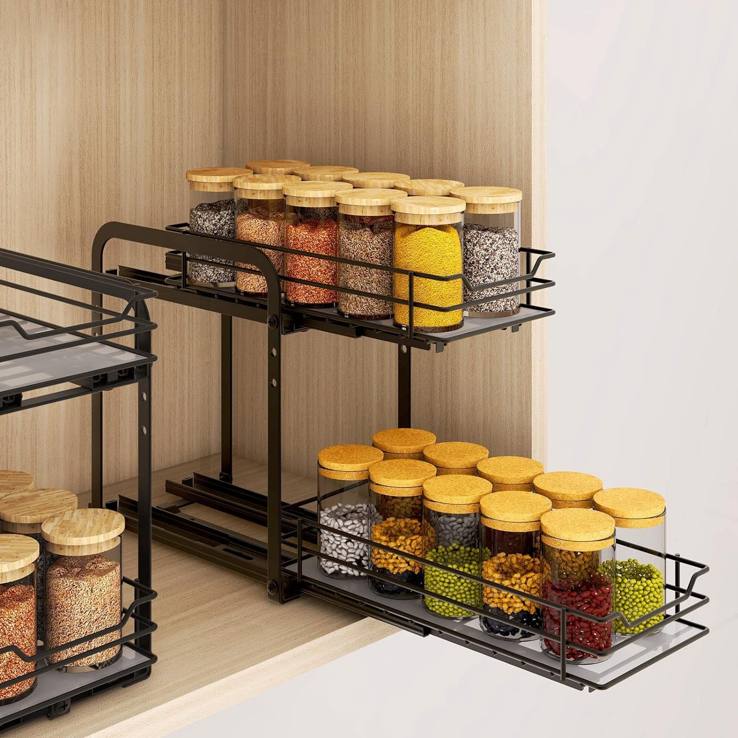 Spice Rack Organizer for Cabinet, 2 Tier Pull Out Spice Organizer for ...